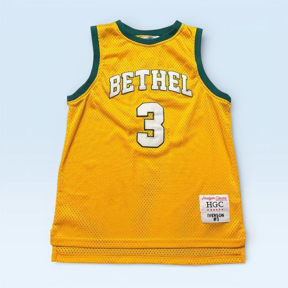 Bethel Jersey Youth Medium Yellow Basketball Headgear Classics Iverson 3 Boys